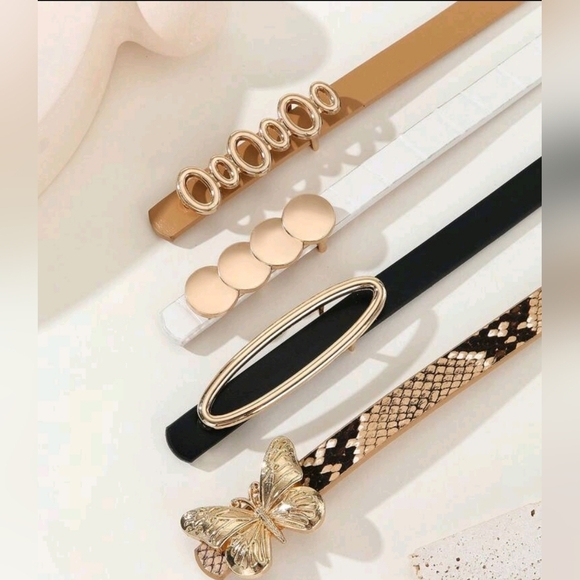 4 Pics Stylish Women’s Slim Belt Set – Elegant Gold Buckle Designs - Picture 2 of 2